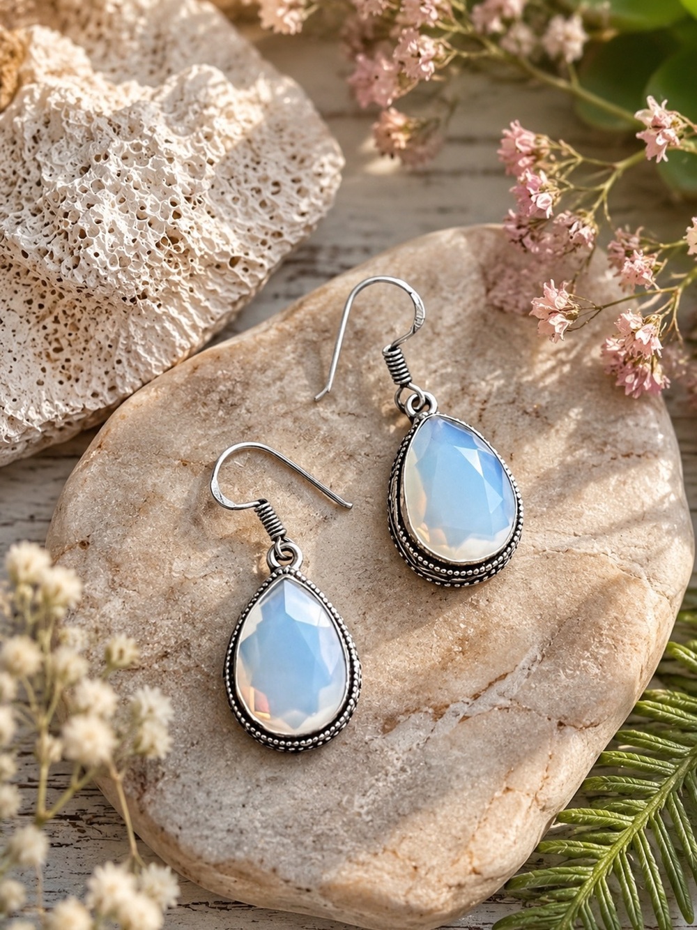 Handcrafted Teardrop Opalite Sterling Silver 1.3” Earrings